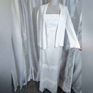 2Pc:Ambercrombie & Fitch Maxi Sheath Halter Dress+CeCe Cardigan Sweater,White,XS